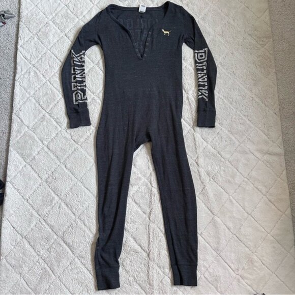 Victoria's Secret PINK | Silver Bling Long Johns Pajamas Bodysuit | Size Medium - Picture 3 of 10